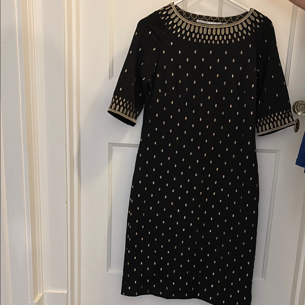 Gretchen Scott Designs Black Dress with Gold Accents